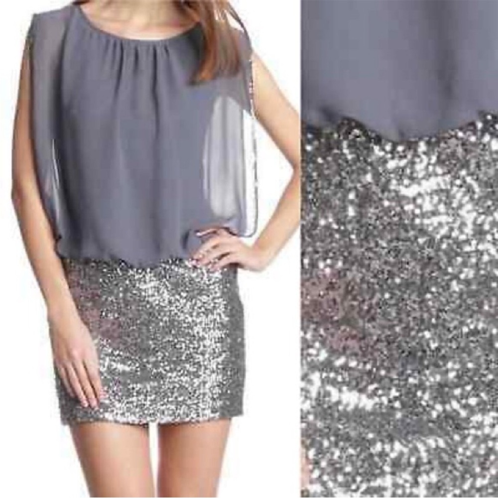 Aidan Mattox Gathered Blouson Sequin Dress.  0.